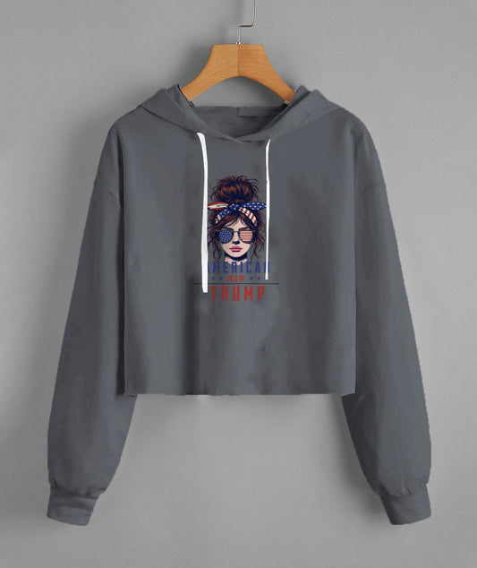 'American MOM' Lady's Fleece Cropped Hoodie