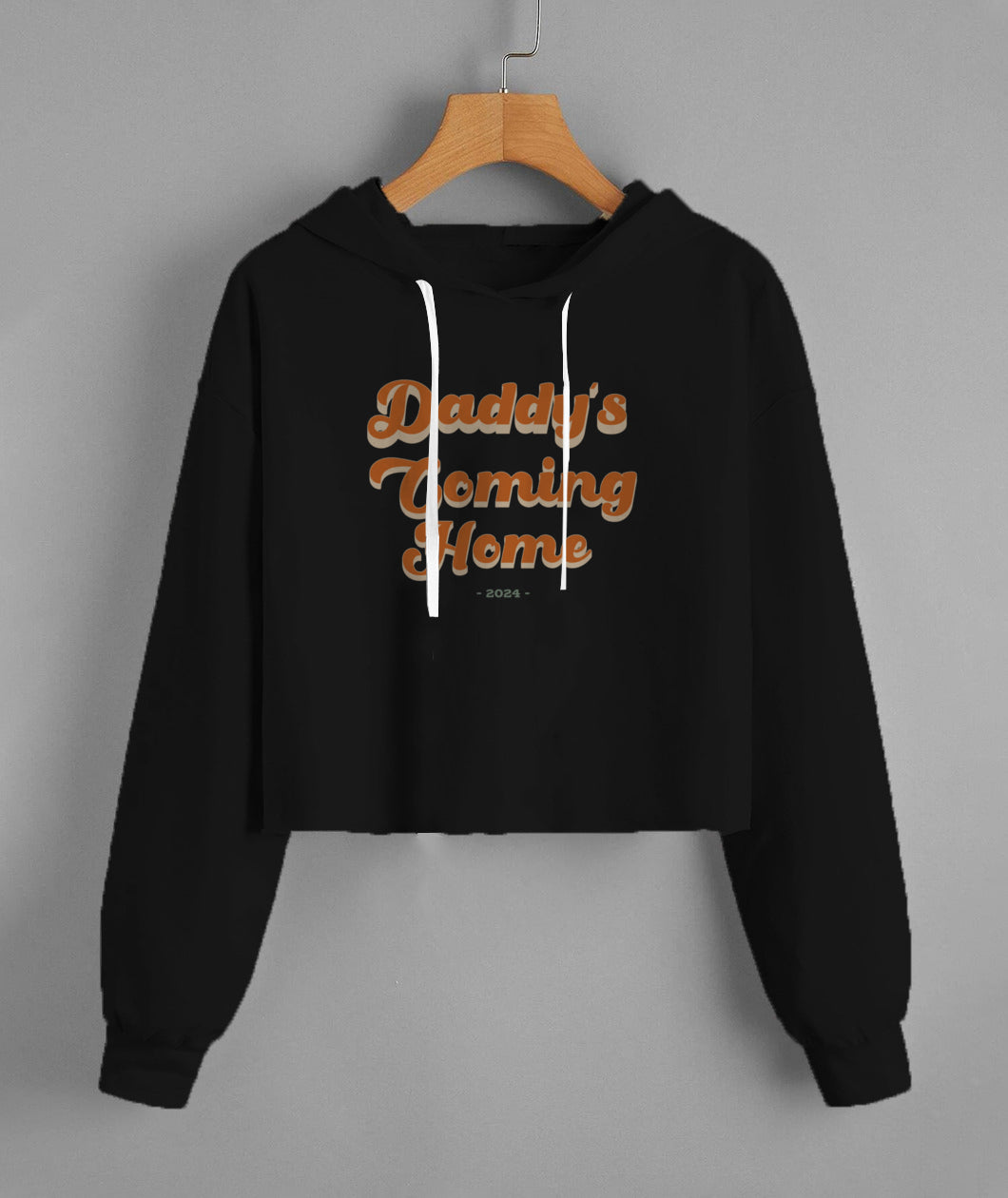 'Daddy's coming home' Lady's Fleece Cropped Hoodie