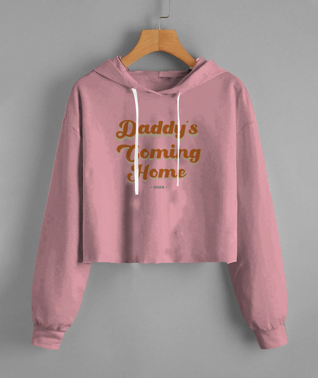 'Daddy's coming home' Lady's Fleece Cropped Hoodie